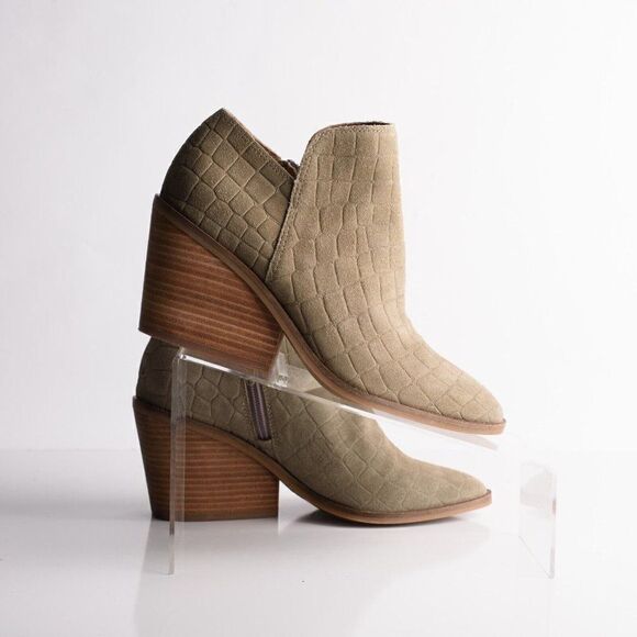 Lucky Brand Women Saucie Green Jupiter Heeled Booties Boots 7M Suede Leather New - Picture 7 of 9